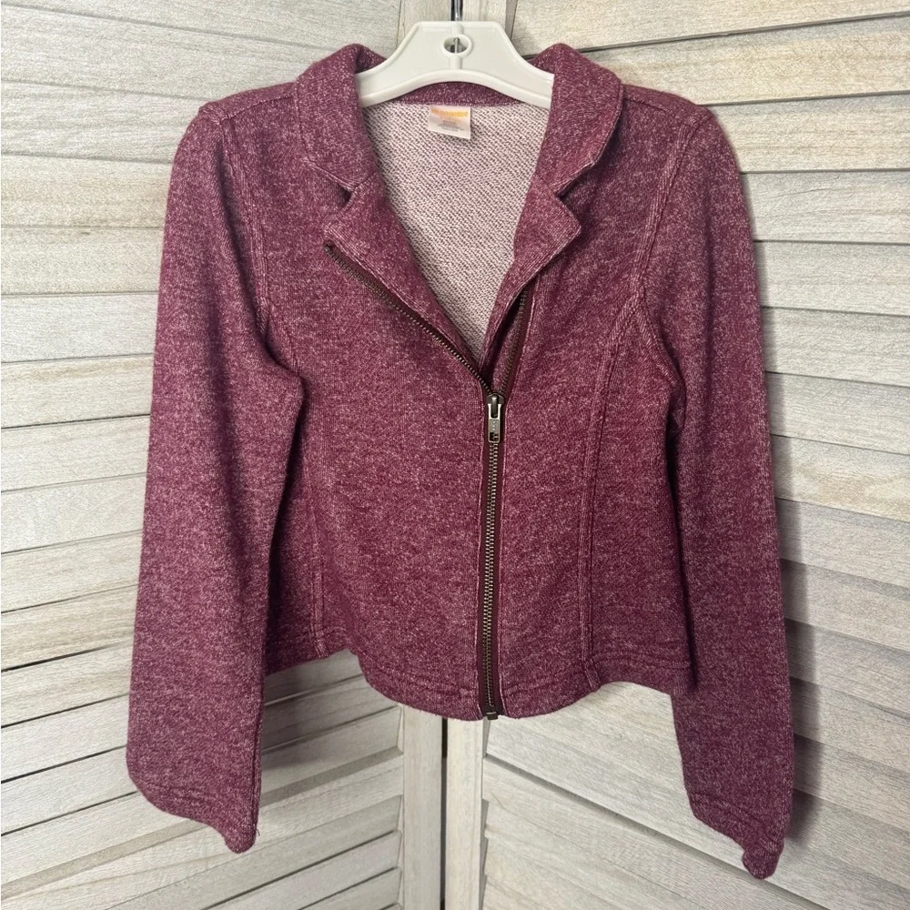 Gymboree Maroon Moto Jacket Girls Size 5/6 Heathered Zip Front Trendy Chic